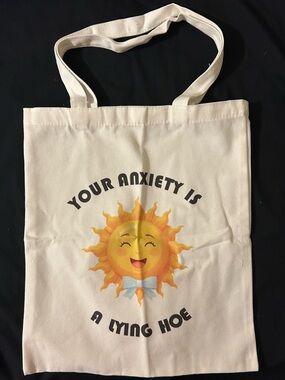 Cream Tote Bag with Sunny Graphic - Canvas Shoulder Tote